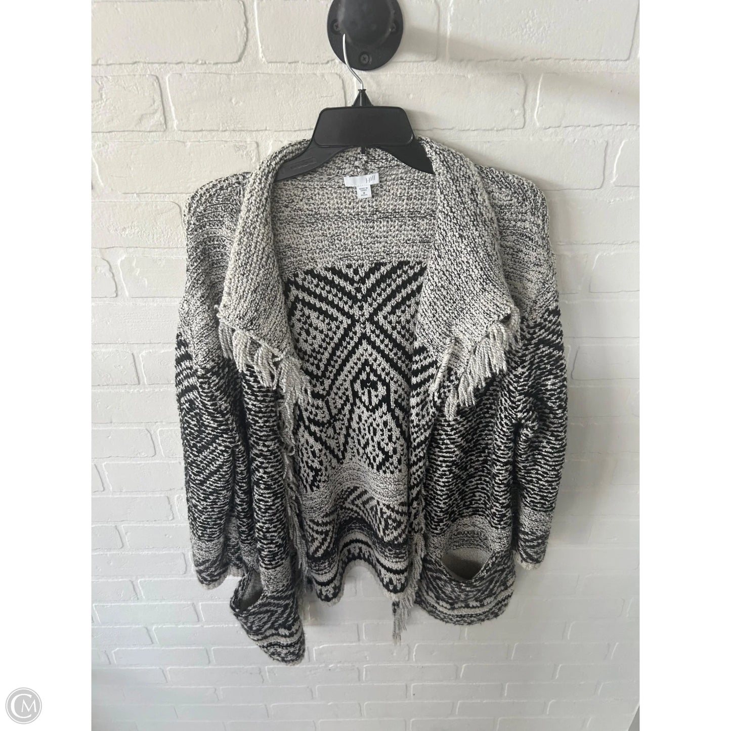 Sweater Cardigan By J. Jill In Black & Grey, Size: Mp