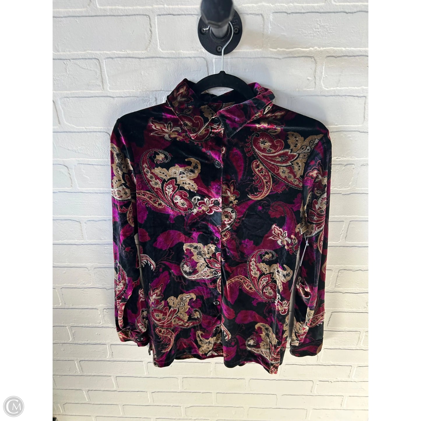 Top Long Sleeve By Denim And Co Qvc In Black & Purple, Size: Xs