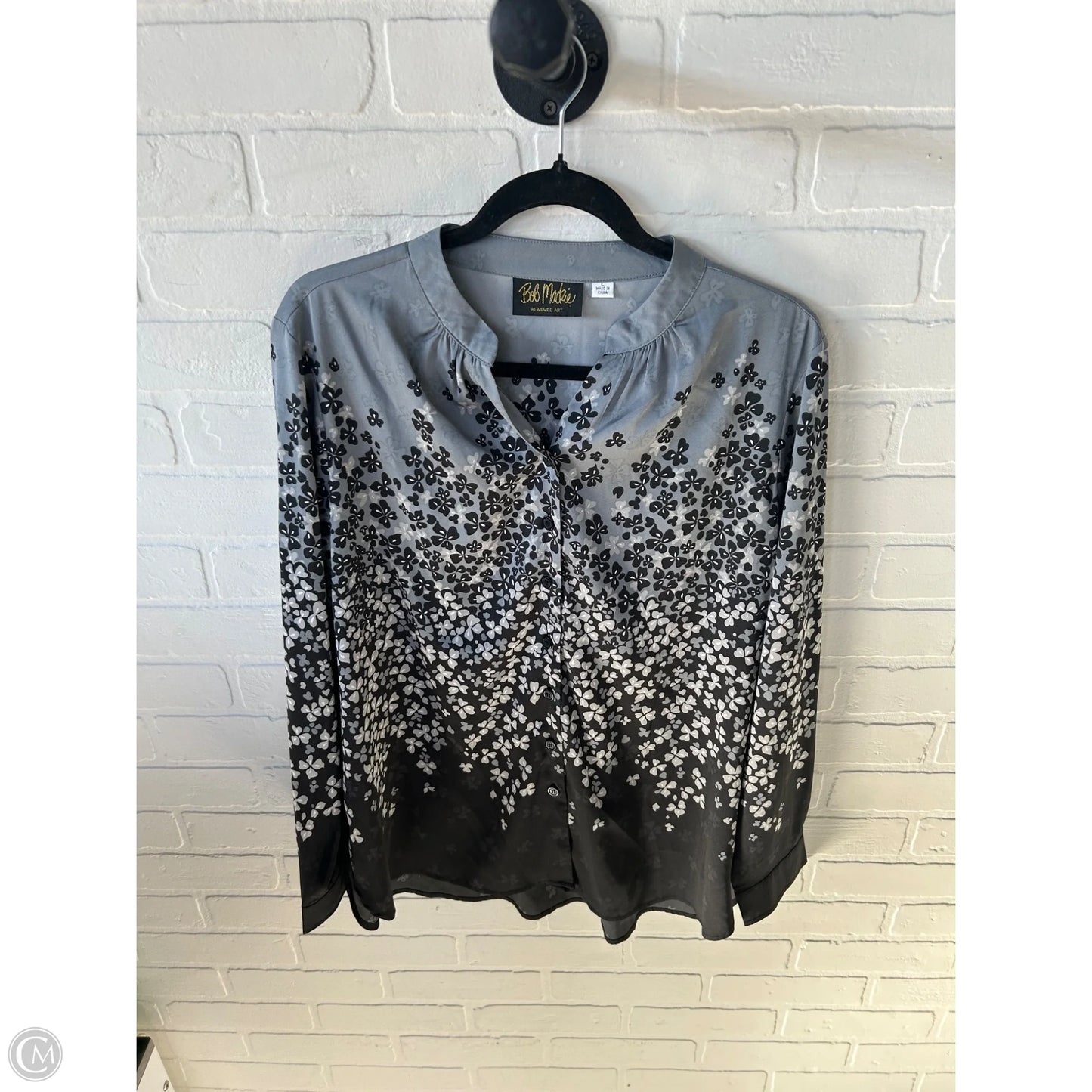 Top Long Sleeve By Bob Mackie Qvc In Black & Grey, Size: L