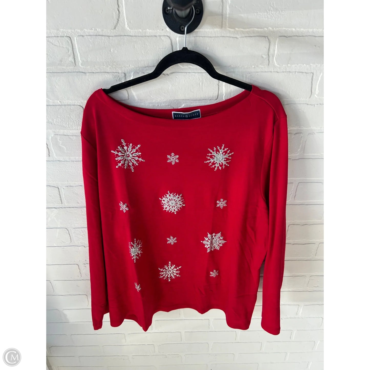 Top Long Sleeve By Karen Scott In Red & Silver, Size: 3x