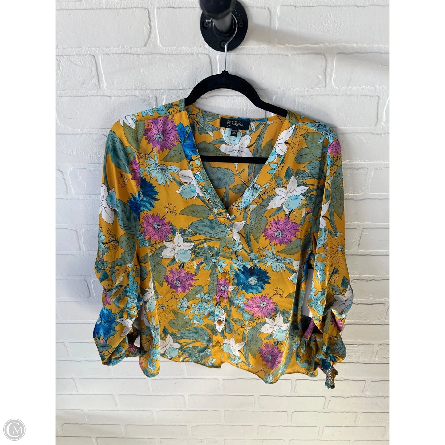 Top Long Sleeve By Clothes Mentor In Green & Yellow, Size: L