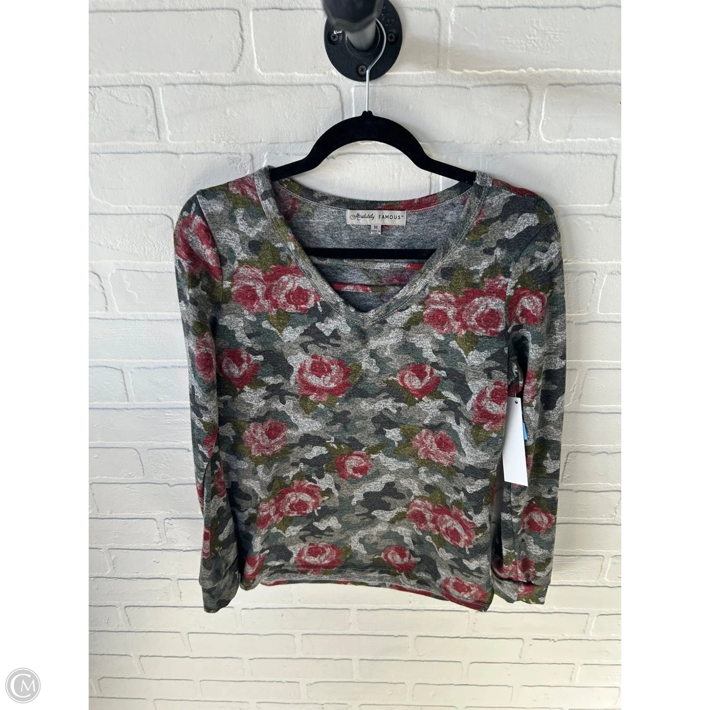 Top Long Sleeve By Absolutely Famous In Grey & Red, Size: M