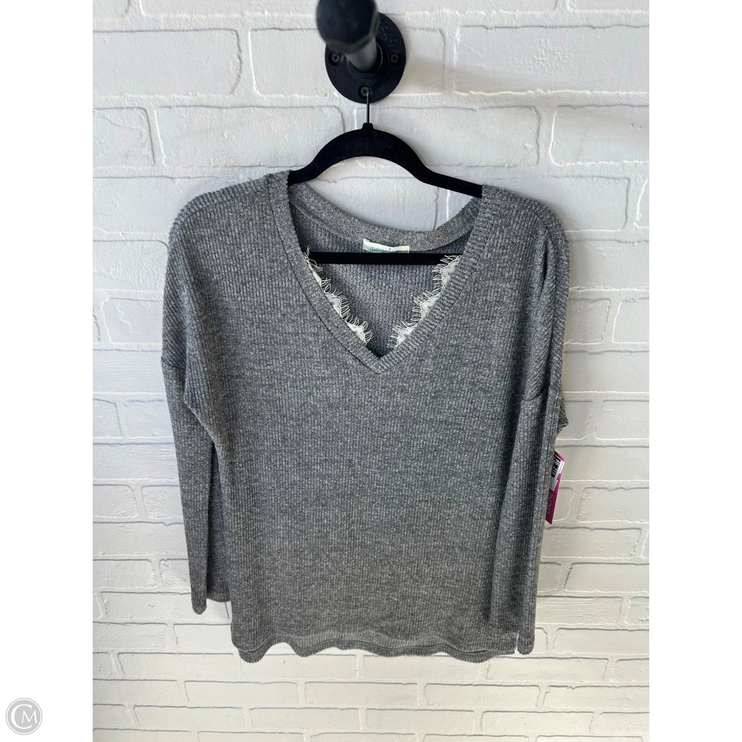 Top Long Sleeve By Grace & Lace In Grey & White, Size: Xs