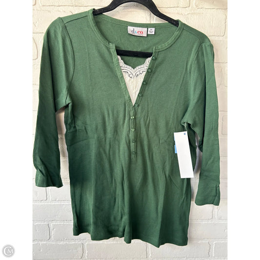 Top 3/4 Sleeve Basic By D&co. In Green & White, Size: Xs