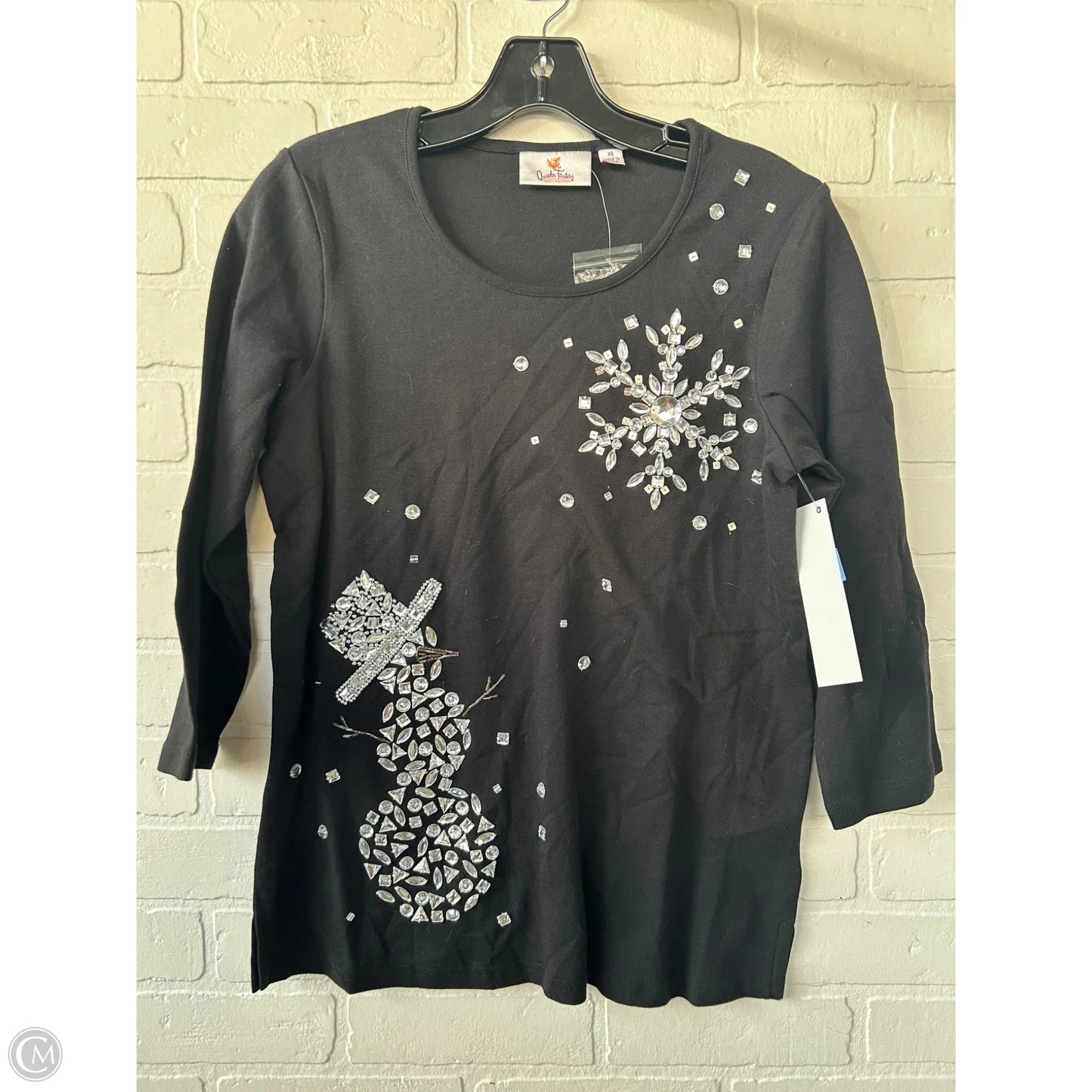 Top 3/4 Sleeve By Quaker Factory In Black & Silver, Size: Xs