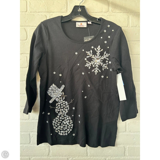 Top 3/4 Sleeve By Quaker Factory In Black & Silver, Size: Xs