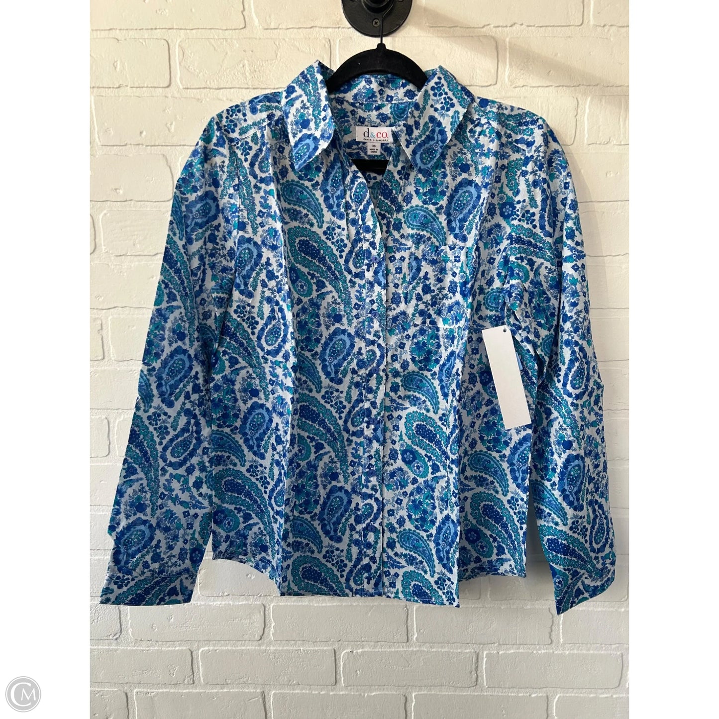 Top Long Sleeve By D&co. In Blue & White, Size: Xs