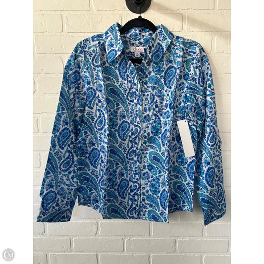 Top Long Sleeve By D&co. In Blue & White, Size: Xs