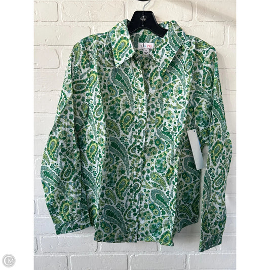 Top Long Sleeve By D&co. In Green & White, Size: Xs