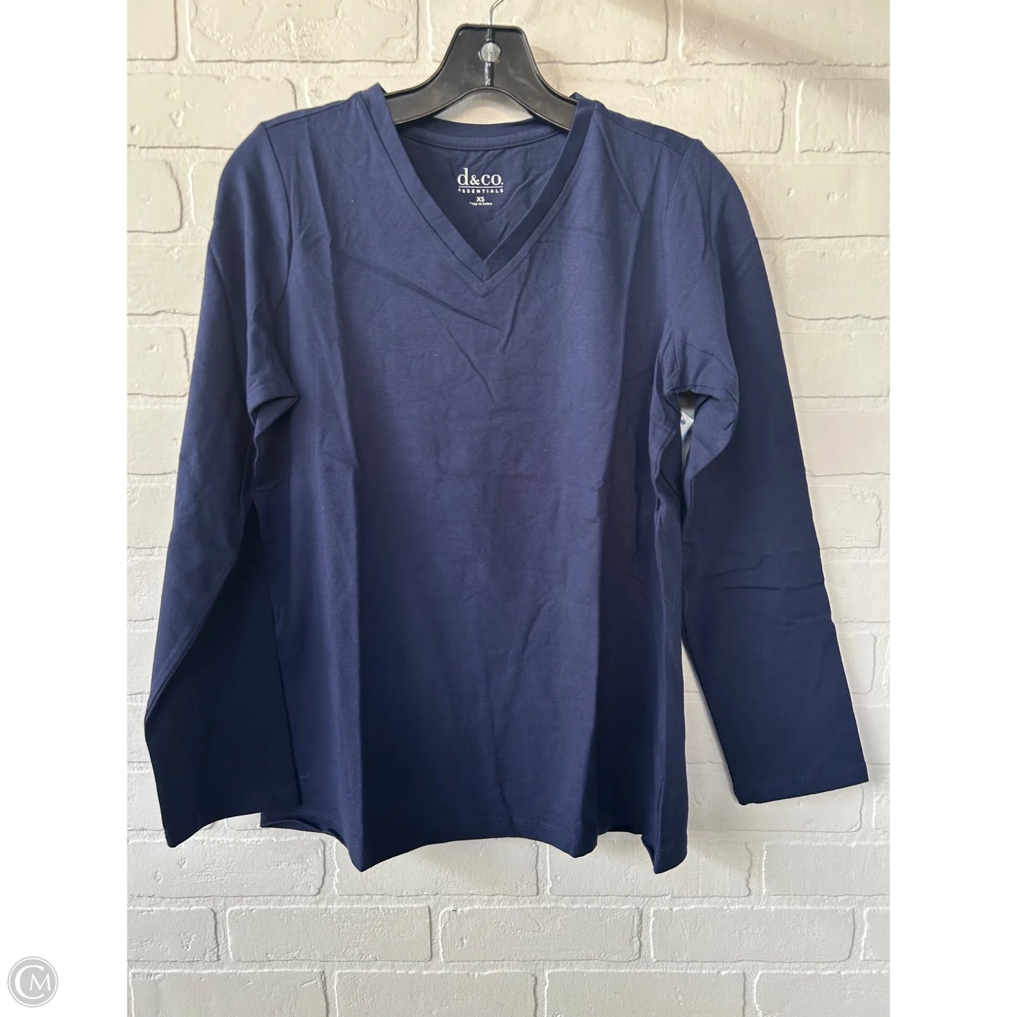 Top Long Sleeve Basic By D&co. In Blue, Size: Xs
