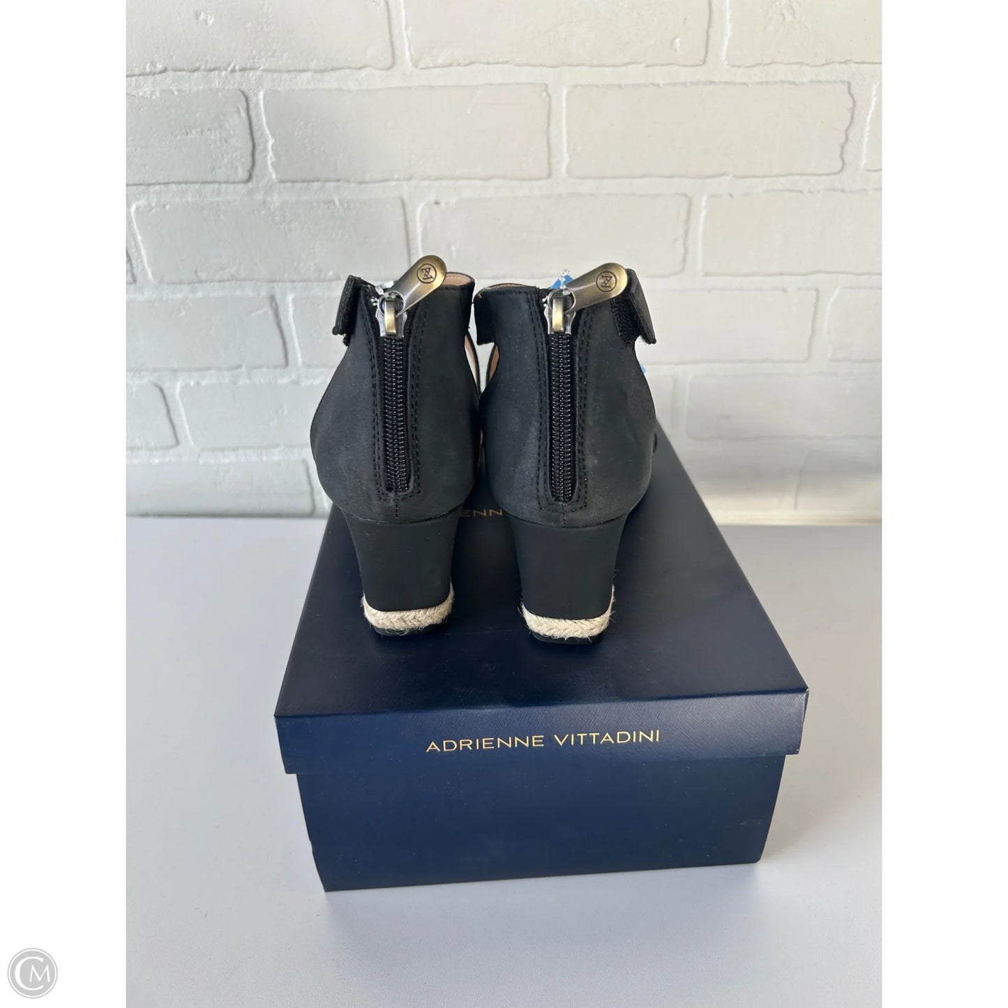 Sandals Heels Wedge By Adrienne Vittadini In Black & Tan, Size: 8.5