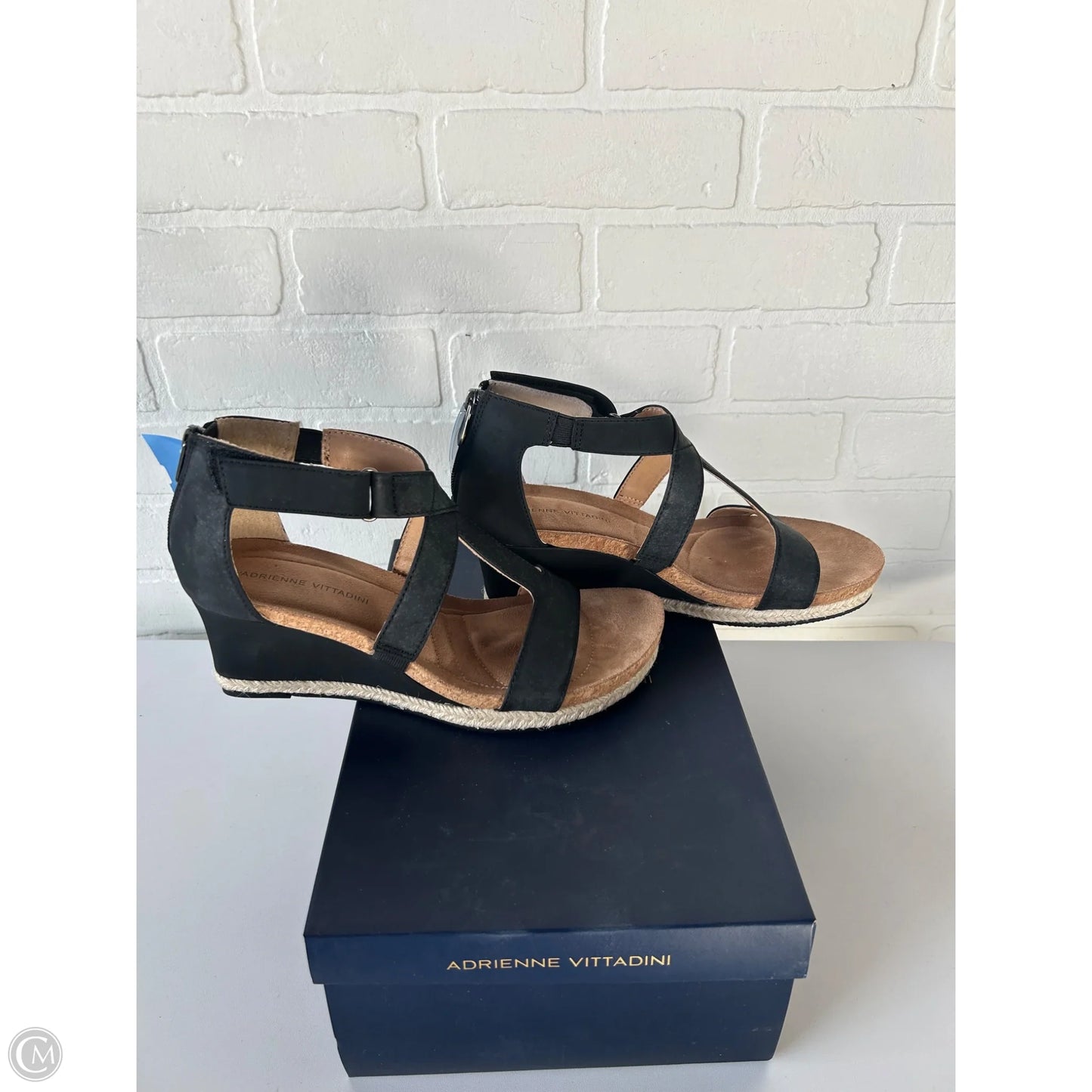 Sandals Heels Wedge By Adrienne Vittadini In Black & Tan, Size: 8.5