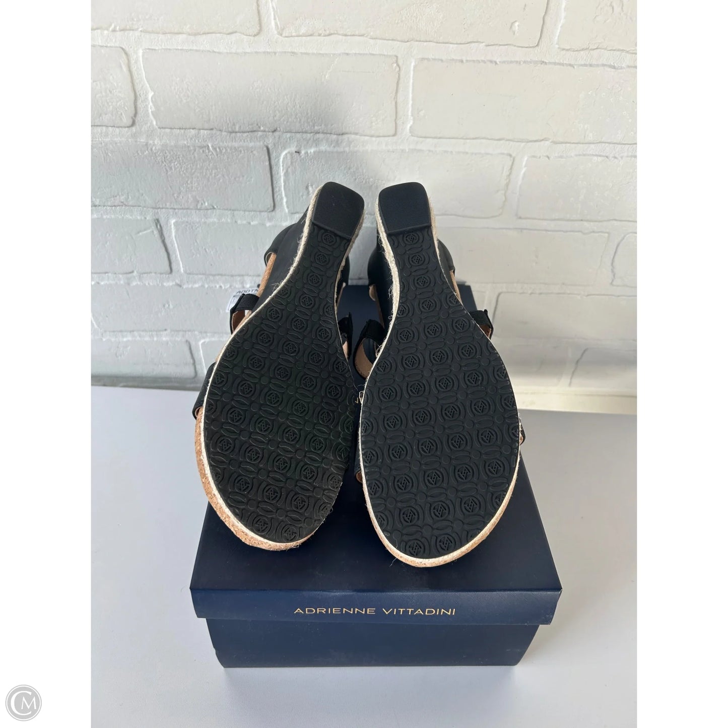 Sandals Heels Wedge By Adrienne Vittadini In Black & Tan, Size: 8.5