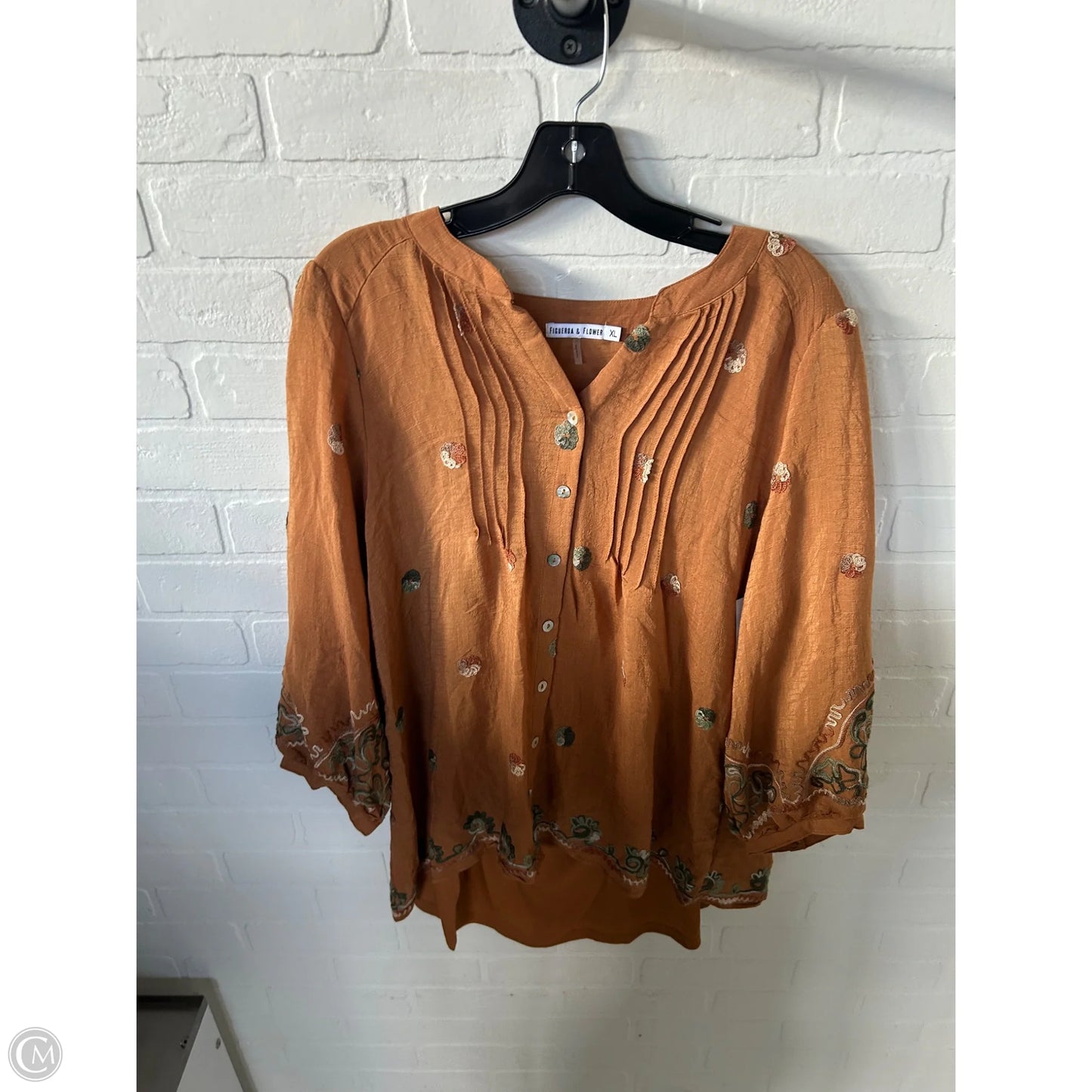 Top Long Sleeve By Figuero & Flower In Brown & Green, Size: Xl