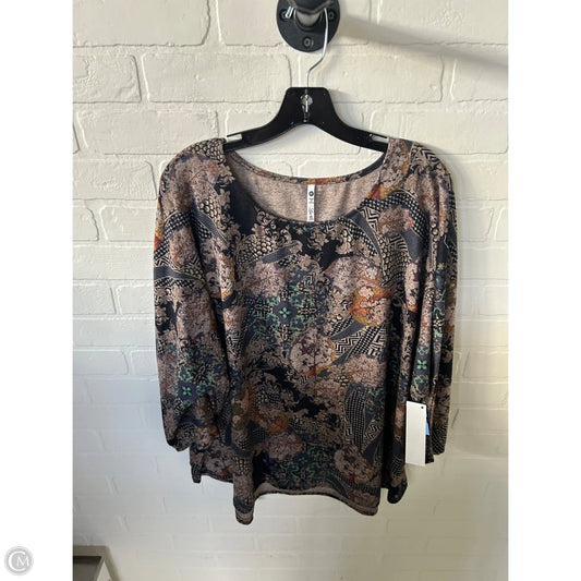 Top 3/4 Sleeve By Leo And Nicole In Grey & Tan, Size: 3x