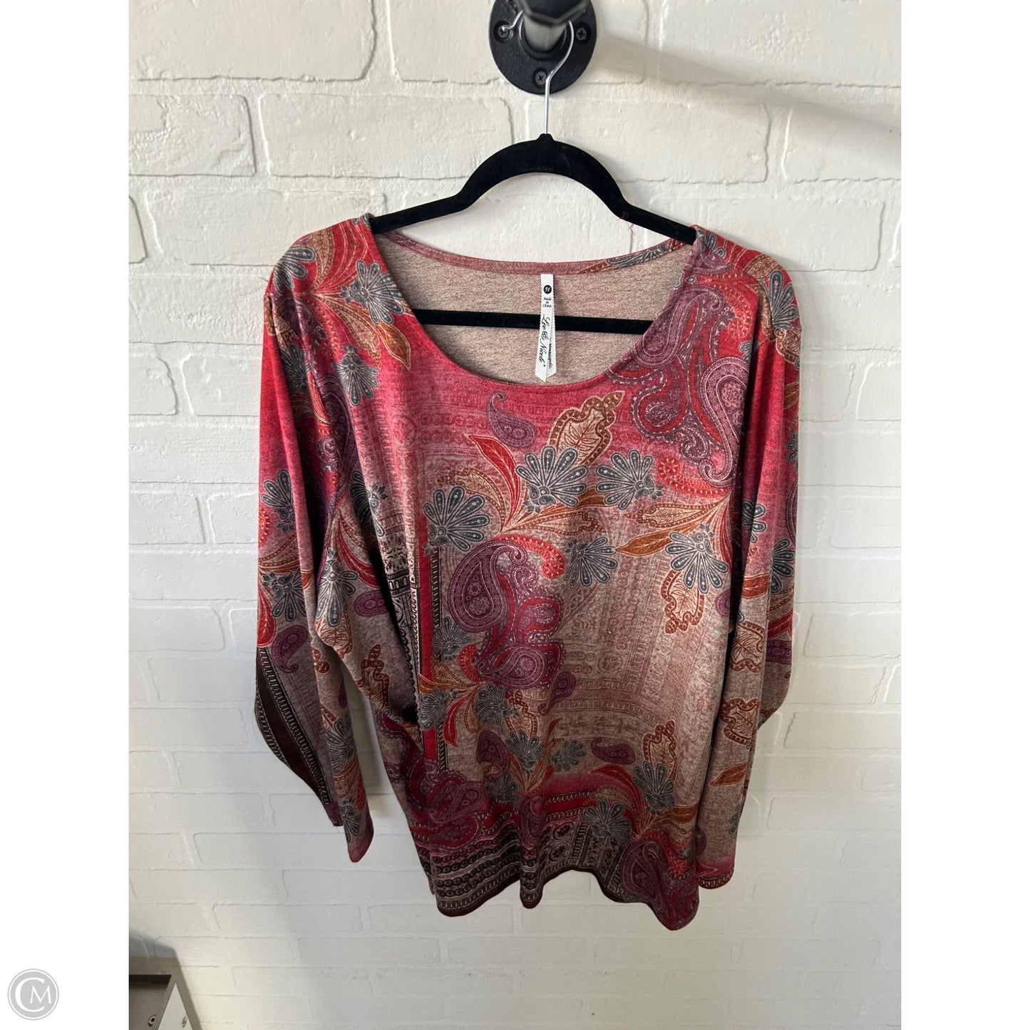 Top Long Sleeve By Leo And Nicole In Brown & Red, Size: 3x