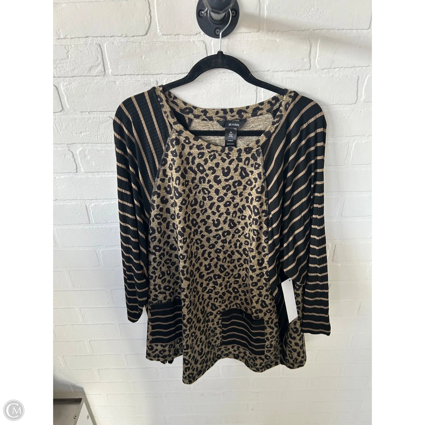 Top Long Sleeve By Ali Miles In Black & Tan, Size: 2x