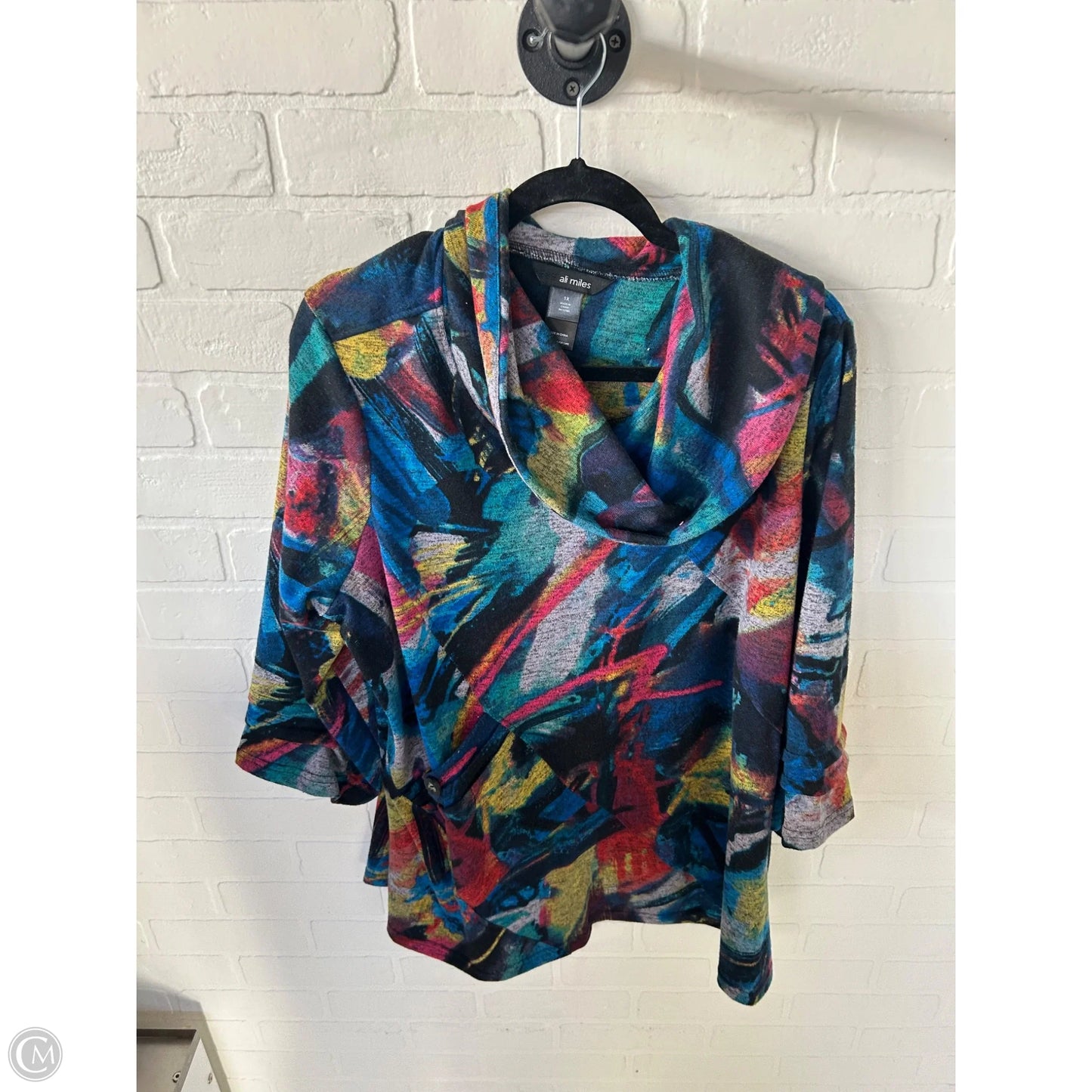 Top 3/4 Sleeve By Ali Miles In Blue & Pink, Size: 1x