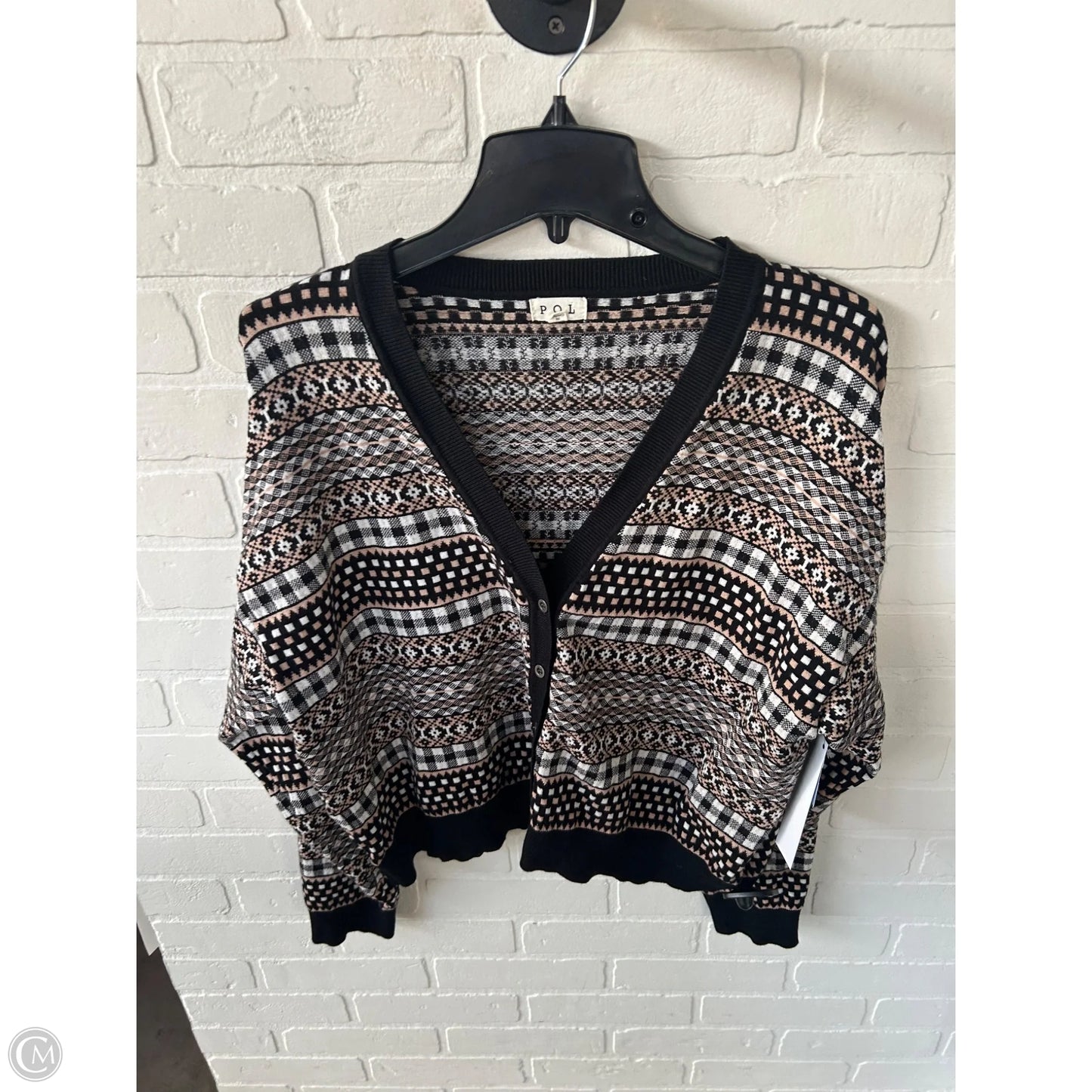 Sweater Cardigan By Pol In Black & Brown, Size: L