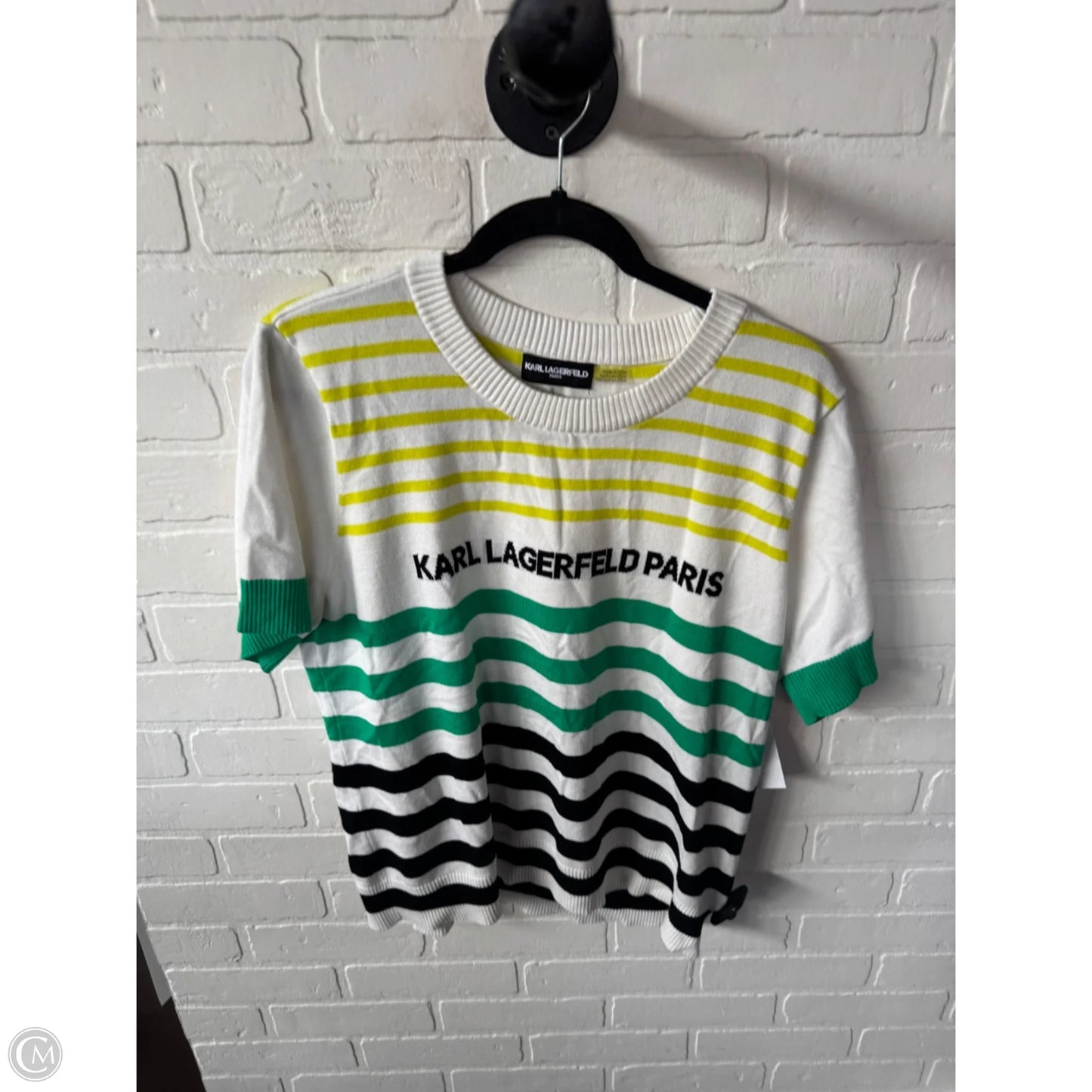 Sweater Designer By Karl Lagerfeld In Green & White, Size: Xl