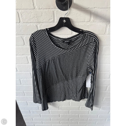 Top Long Sleeve By Dkny In Black & Grey, Size: L