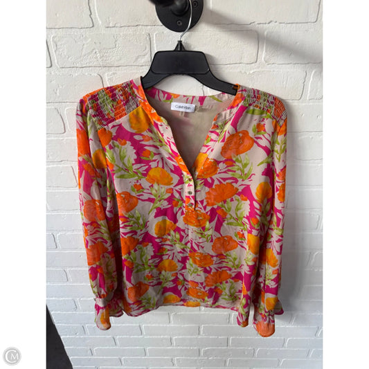 Top Long Sleeve By Calvin Klein In Pink & Tan, Size: M
