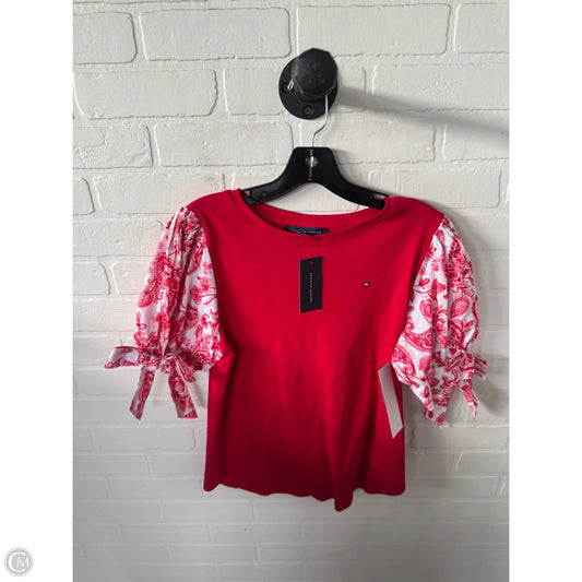 Top Short Sleeve By Tommy Hilfiger In Red & White, Size: M