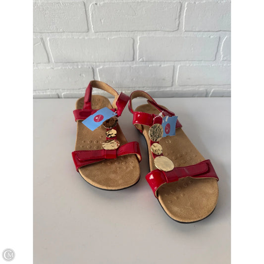Sandals Flats By Vionic In Red & Tan, Size: 7.5