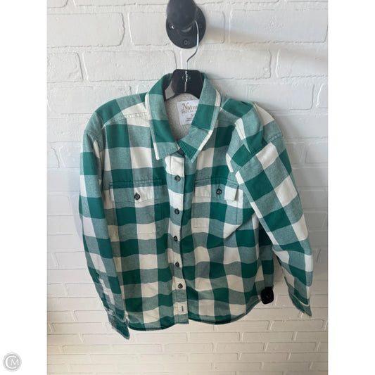 Jacket Shirt By Natural Reflections In Green & White, Size: S