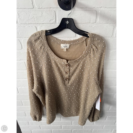Top Long Sleeve By Blu Pepper In Tan & White, Size: 2x