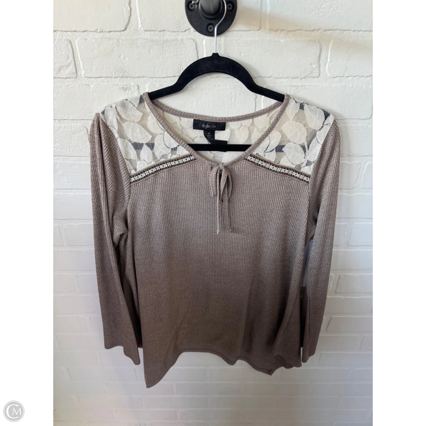 Top Long Sleeve By Style And Company In Brown & Cream, Size: M
