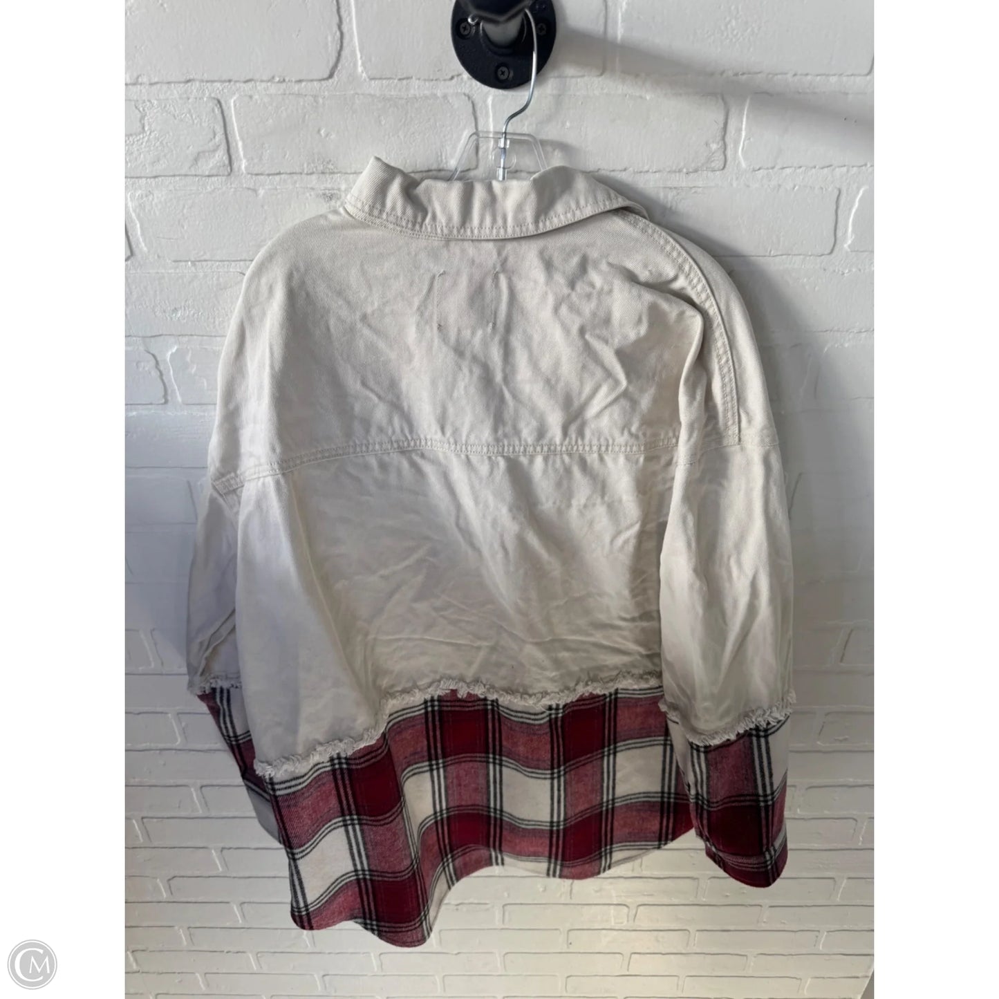 Jacket Shirt By So In Cream & Red, Size: Xl