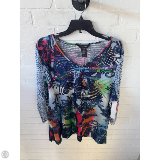 Top 3/4 Sleeve By Ali Miles In Blue & Orange, Size: 2x