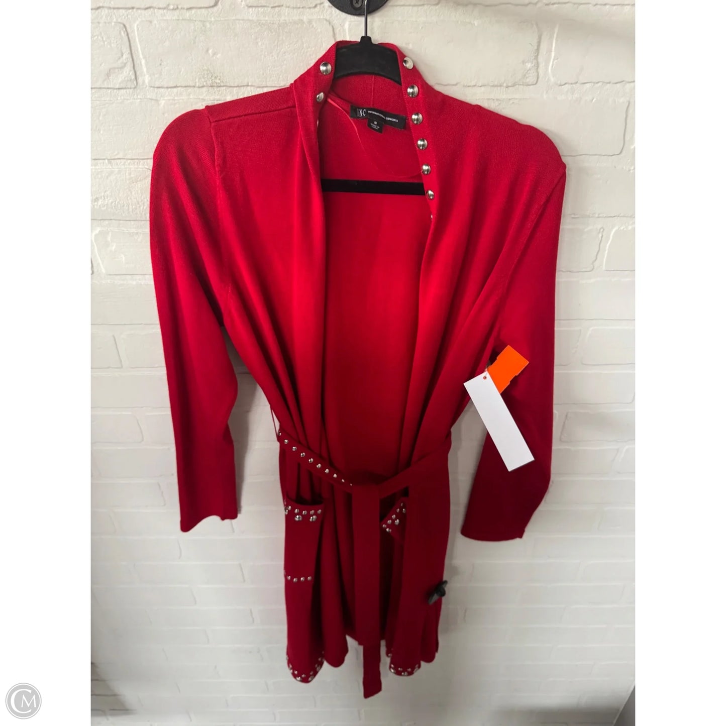 Sweater Cardigan By Inc In Red & Silver, Size: M