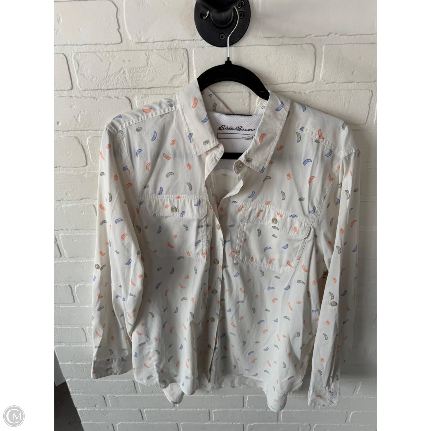 Top Long Sleeve By Eddie Bauer In Cream & Orange, Size: L
