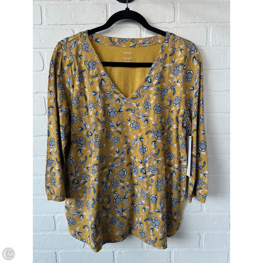 Top 3/4 Sleeve By Pure Jill In Blue & Yellow, Size: M