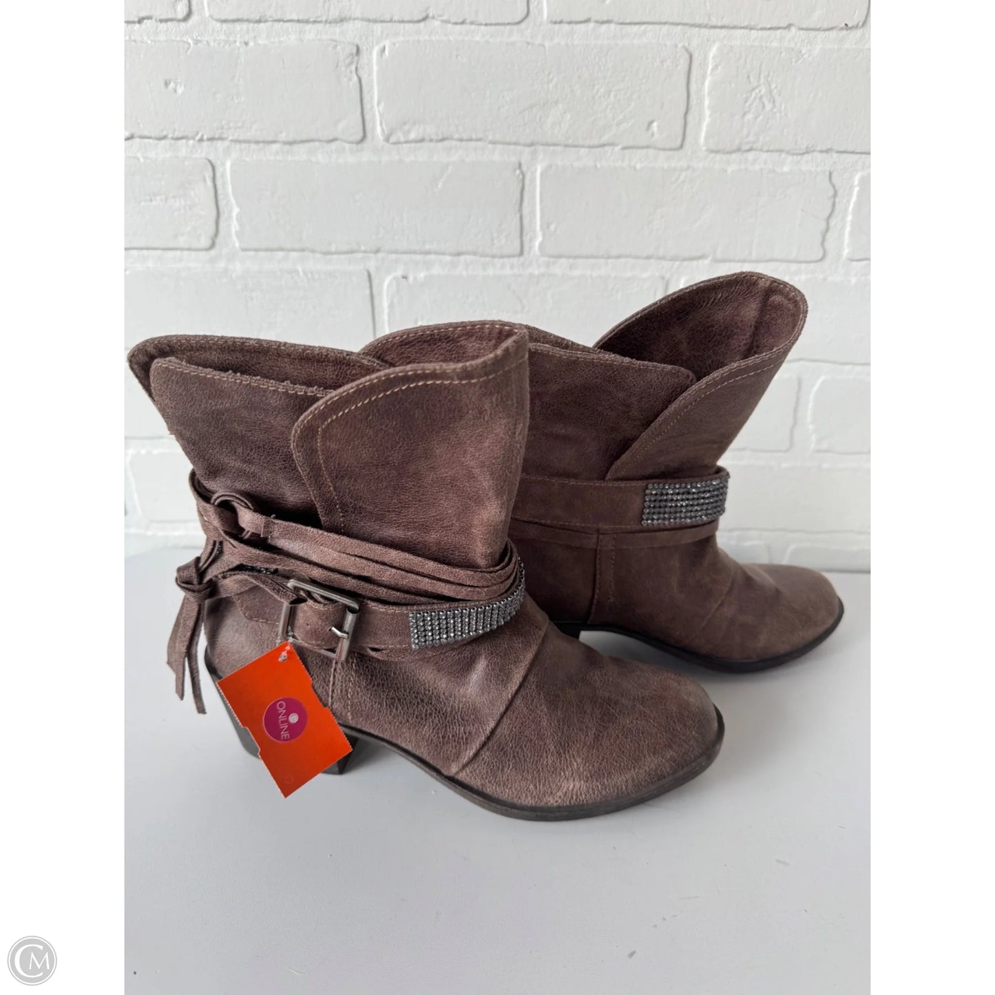 Boots Ankle Heels By Rampage In Brown & Silver, Size: 8