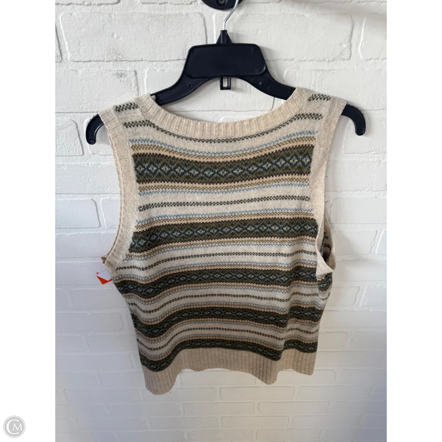 Vest Sweater By Gap In Green & Tan, Size: L