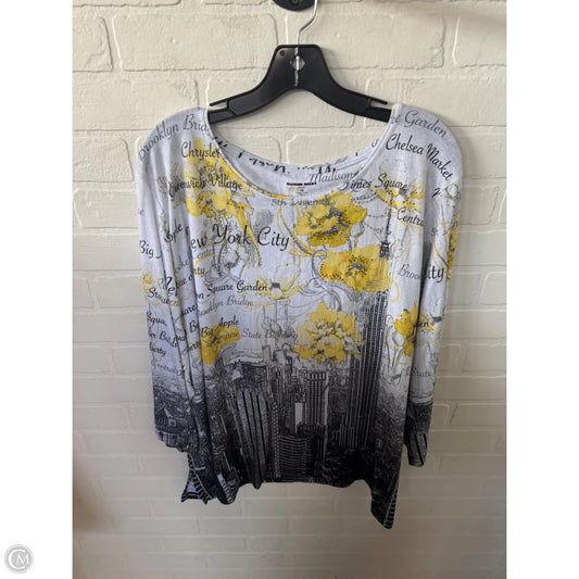 Top 3/4 Sleeve By Allison Daley In Grey & Yellow, Size: 2x