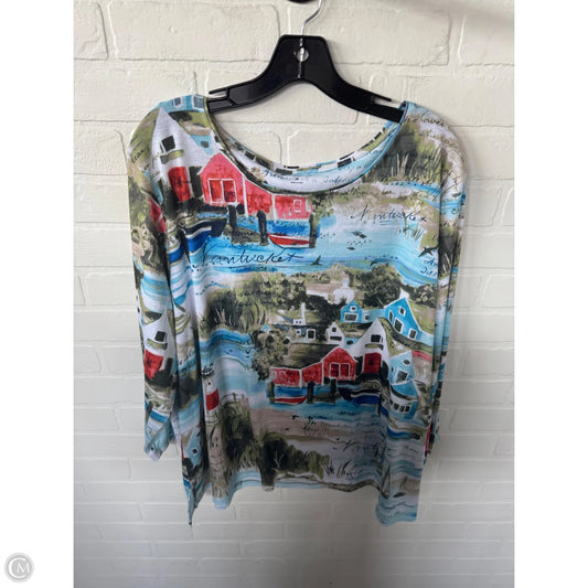 Top 3/4 Sleeve By Allison Daley In Blue & Green, Size: 2x