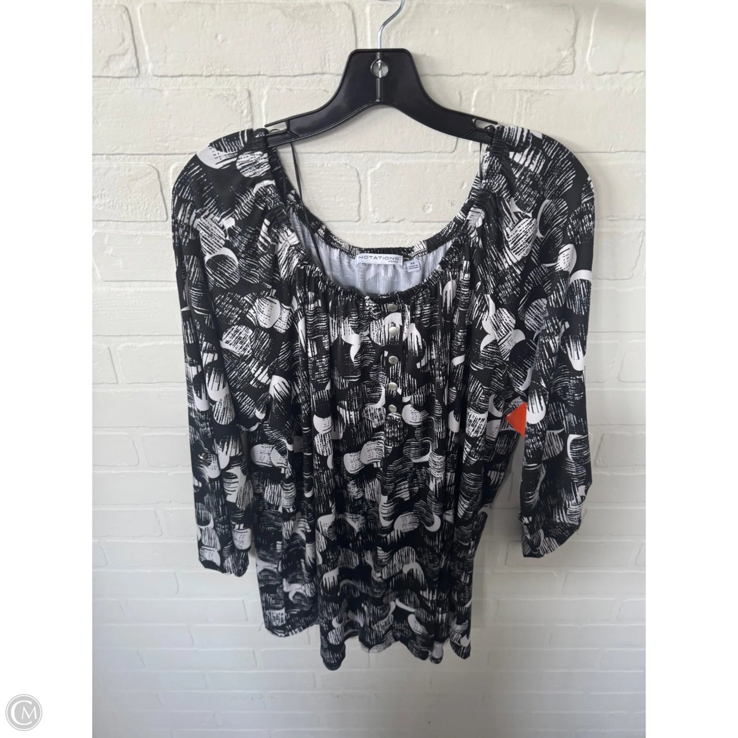 Top 3/4 Sleeve By Notations In Black & White, Size: 3x