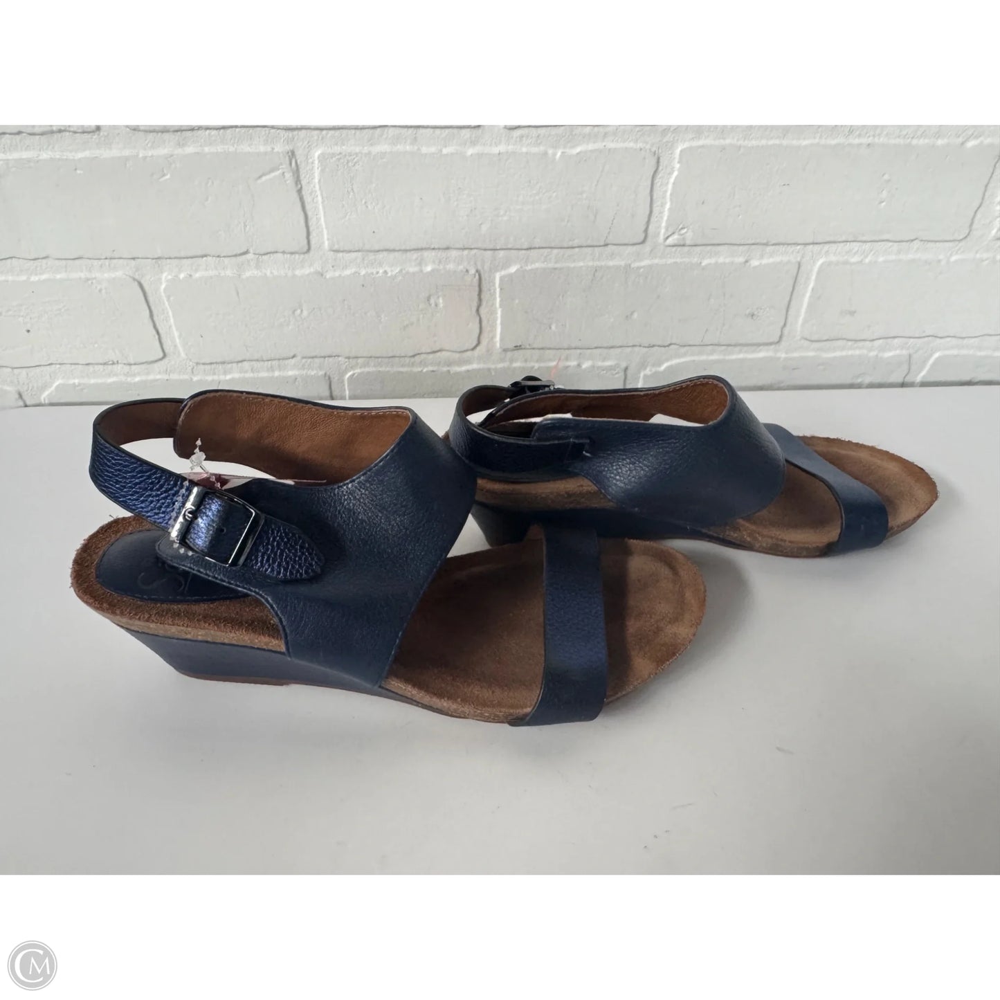 Sandals Heels Wedge By Sofft In Blue & Brown, Size: 8