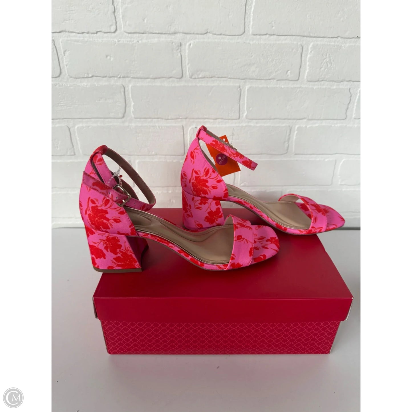 Sandals Heels Block By Kelly And Katie In Pink & Red, Size: 8