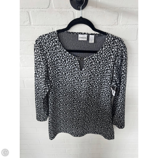 Top 3/4 Sleeve Basic By Chicos In Black & Grey, Size: L