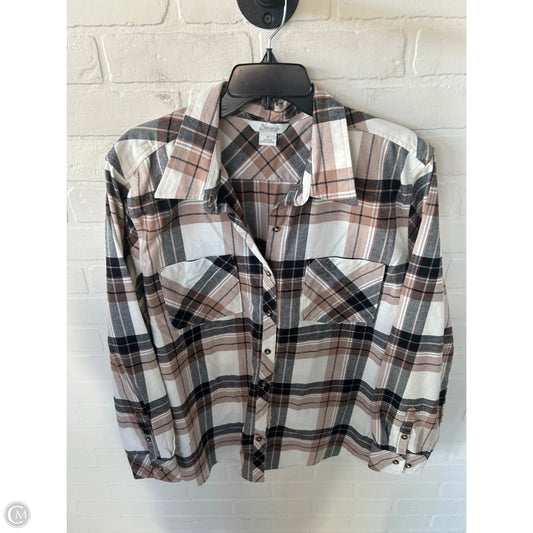 Top Long Sleeve By Natural Reflections In Brown & Cream, Size: 1x
