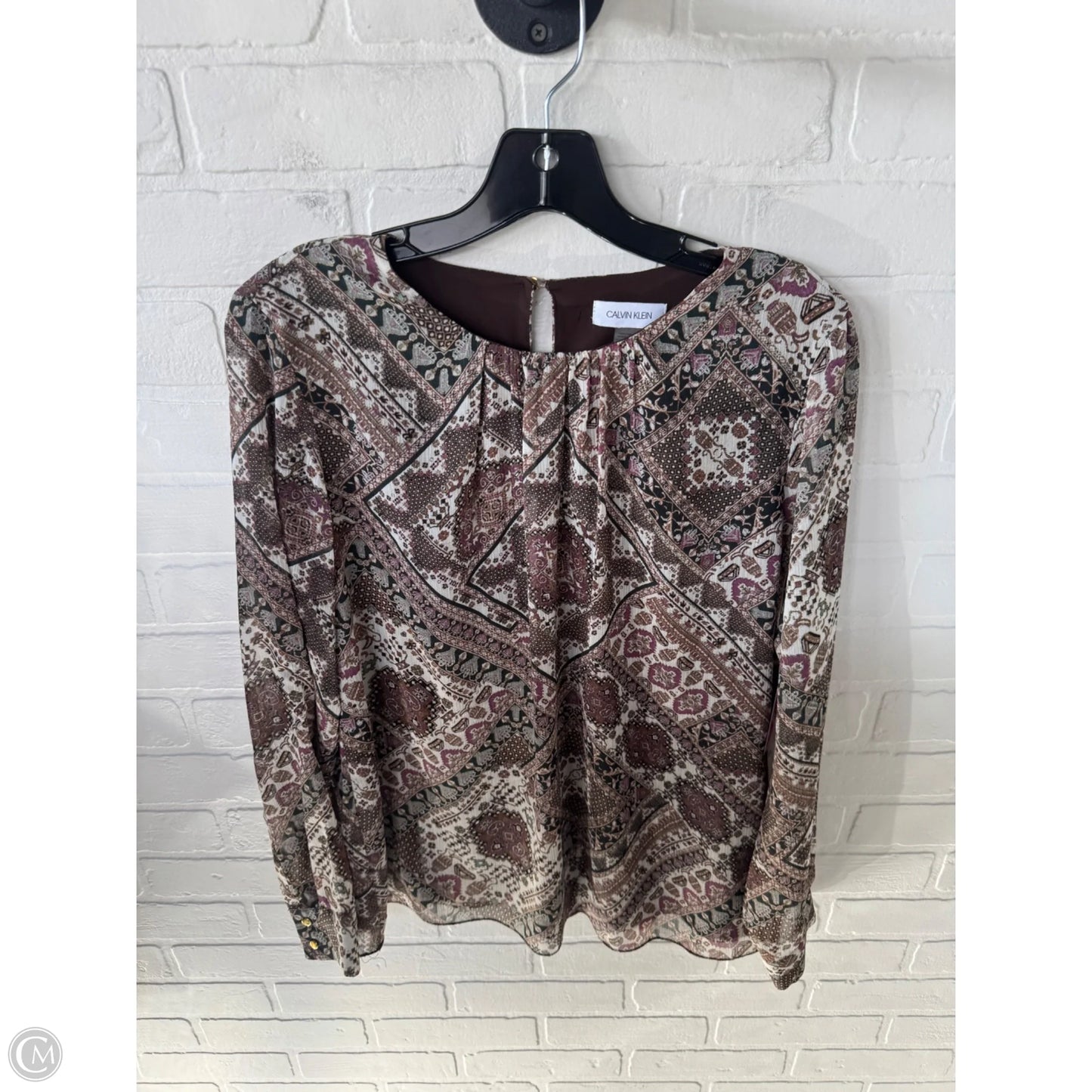 Top Long Sleeve By Calvin Klein In Brown, Size: S
