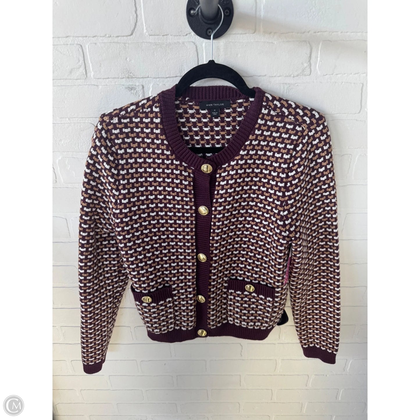 Sweater Cardigan By Ann Taylor In Brown & Tan, Size: M