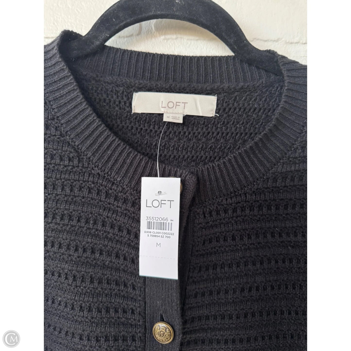 Sweater Cardigan By Loft In Black & Gold, Size: M