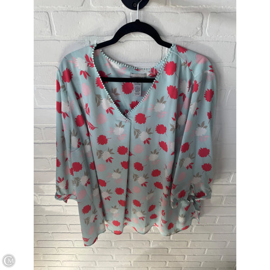Top 3/4 Sleeve By Catherines In Blue & Pink, Size: 2x