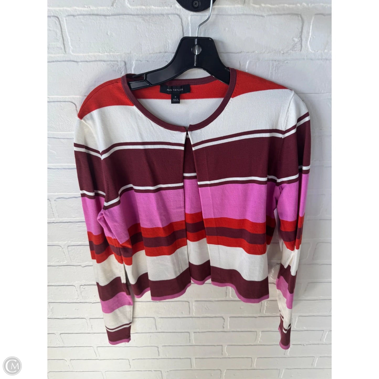Sweater Cardigan By Ann Taylor In Orange & Pink, Size: M